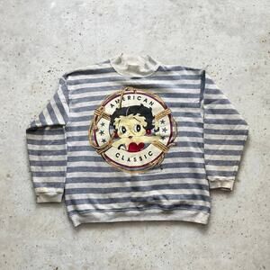 Vintage 1993 Betty Boop Sweatshirt Striped Mock Neck American Classic One Size